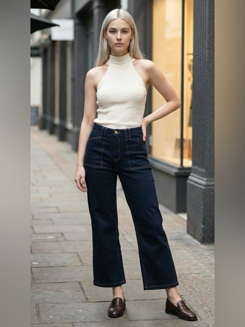 Jones New York Lexington Wide Leg Crop Jeans Dark Wash Size 14 EUC